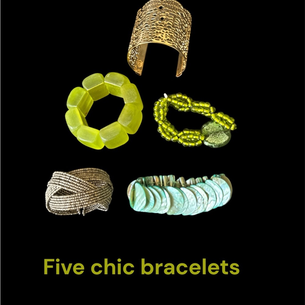 Elegant Gold and Green and Silver Bracelet Set